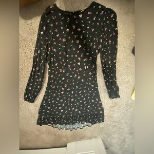 Rewind Black Floral Smocked Tube Jumpsuit with Red and White Flowers